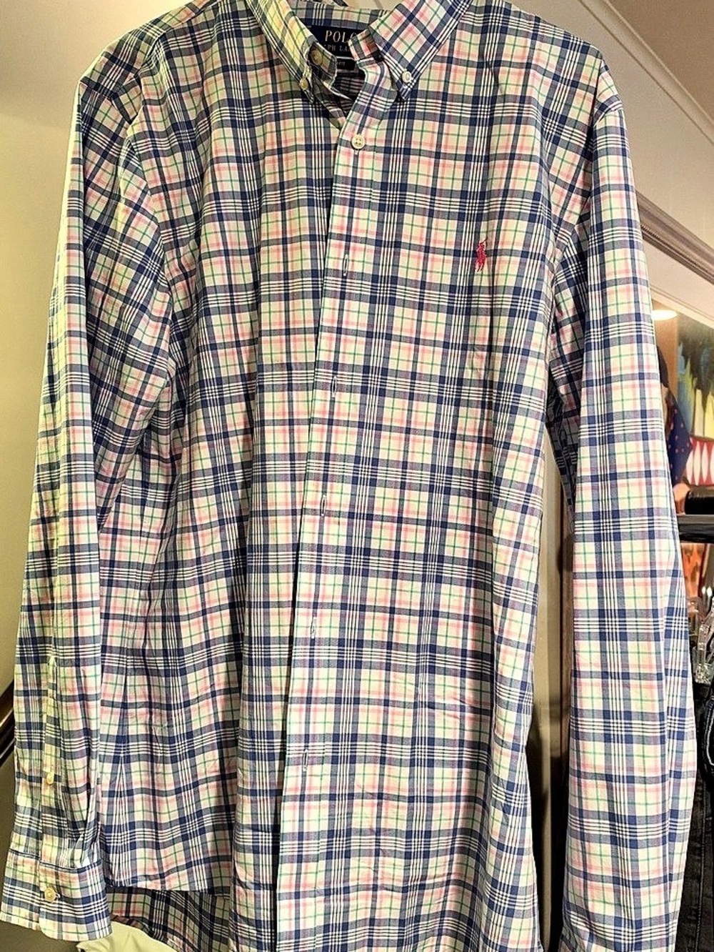 Polo Ralph Lauren Slim Fit Plaid Poplin Shirt White & Blue Large
